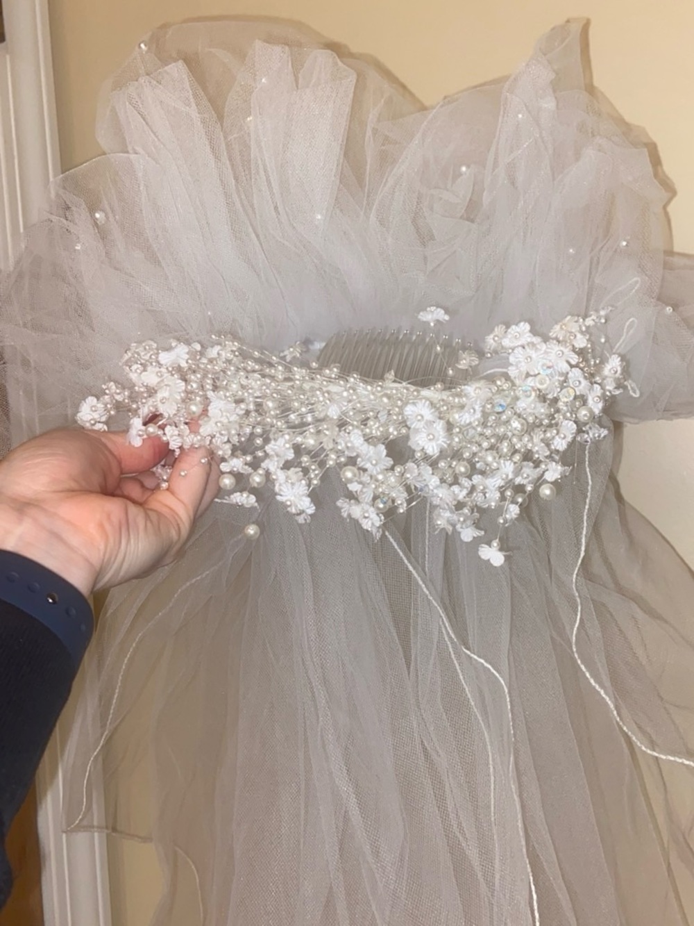 Bridal Pearl and Floral Hair Comb with Veil